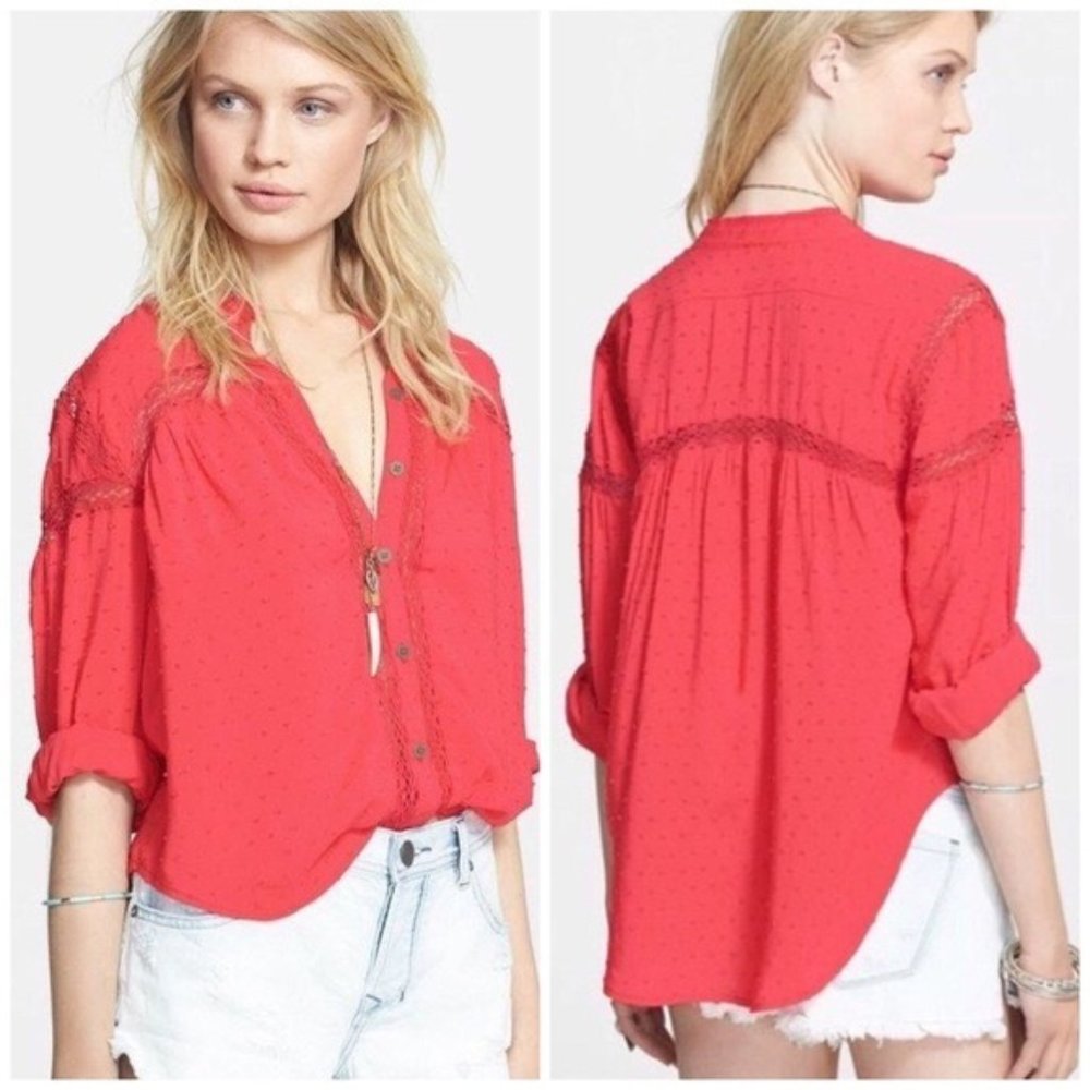 Free People Button Down Boho Blouse Top